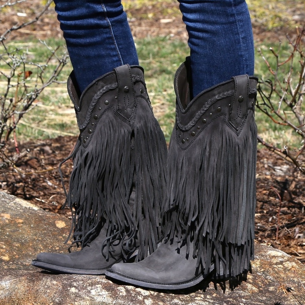 Corral Grey Fringe Boots Size 8